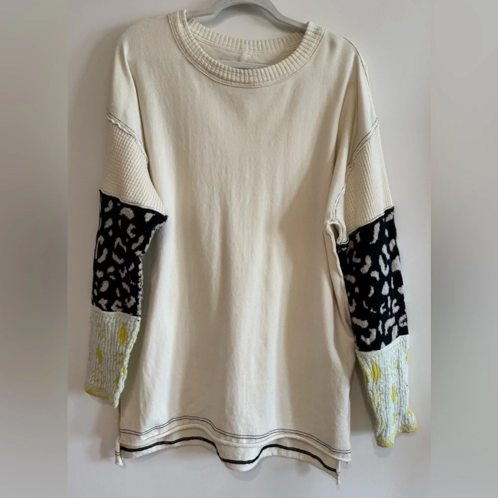 NEW Free People We The Free Tiger Style Cuff Tunic Sweater in Tea Combo Size L - Picture 4 of 12